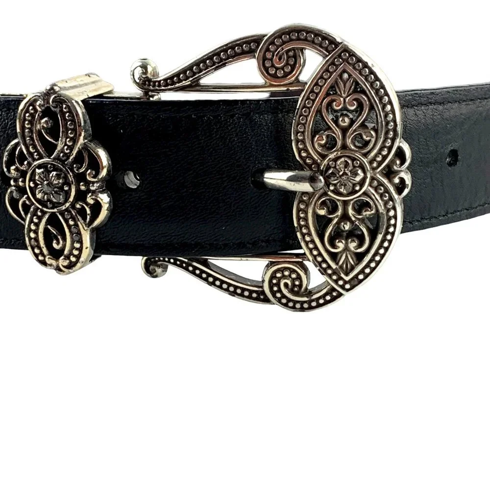 Vintage BRIGHTON 'B40369' Reversible Croc  Leather Belt‎ Silver Buckle